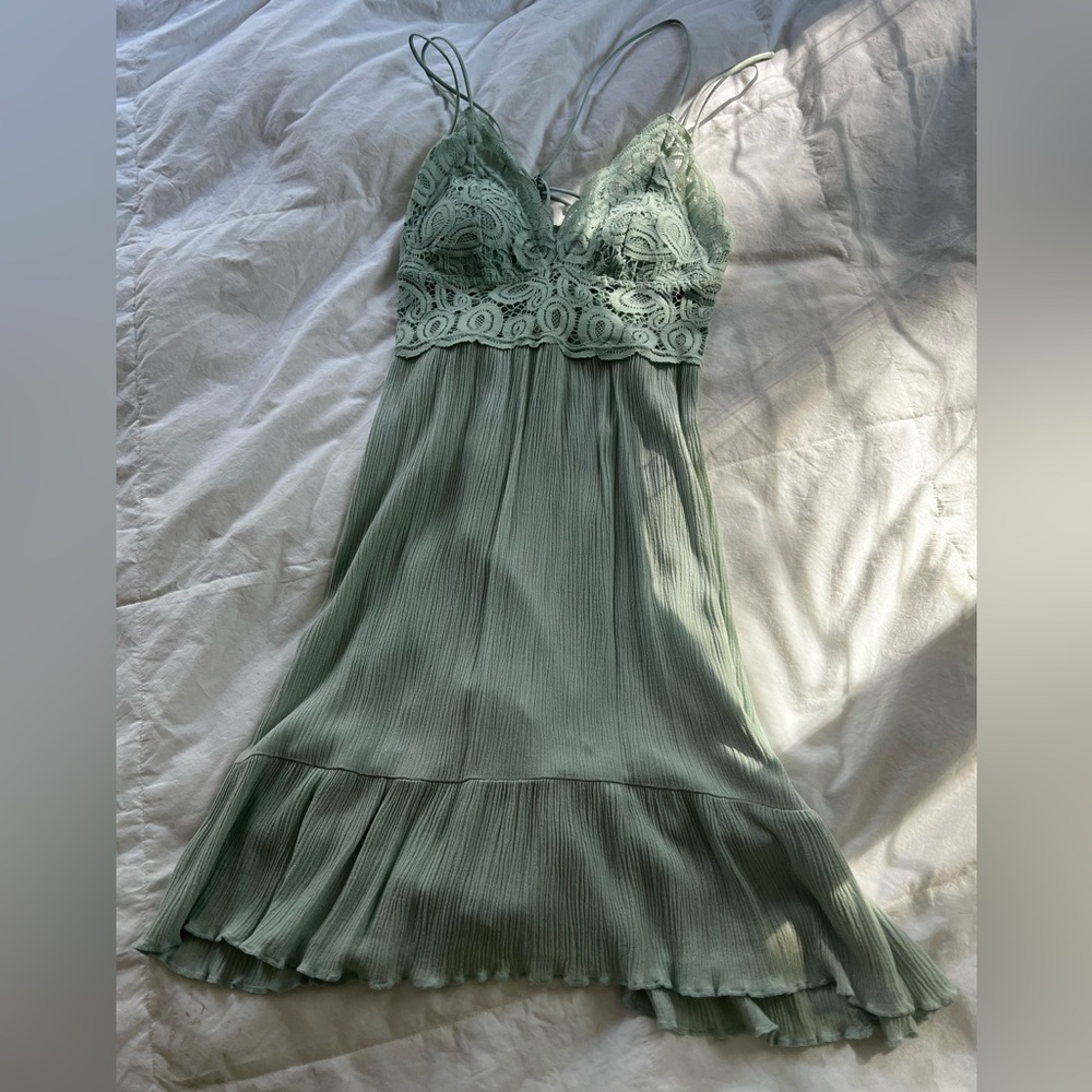 PINK Victoria's Secret Sage Green Lace-Trim Slip Dress